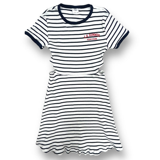 Zara Girls Size 14 Youth Navy & White Ribbed Short Sleeve Dress
