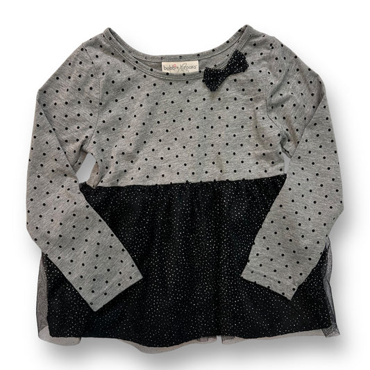 Girls Size 4/5 Black & Gray Polka Dot Tulle Accent Long Sleeve Top with Bow
