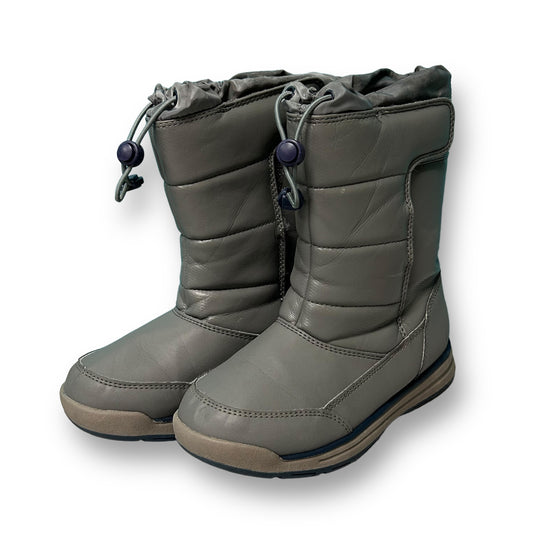 Lands End Snow Boots Size 2 Youth Boys Gray Weatherproof Boots with Bungee