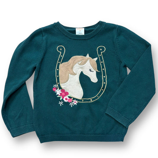 Gymboree Girls Size 4T Hunter Green Embroidered Horse Pullover Knit Sweater