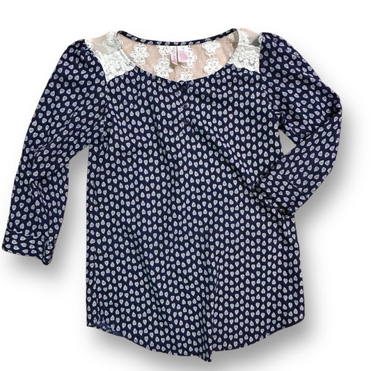 Japna Girls Size 14 Youth Navy Blue Blouse with Lace Neckline