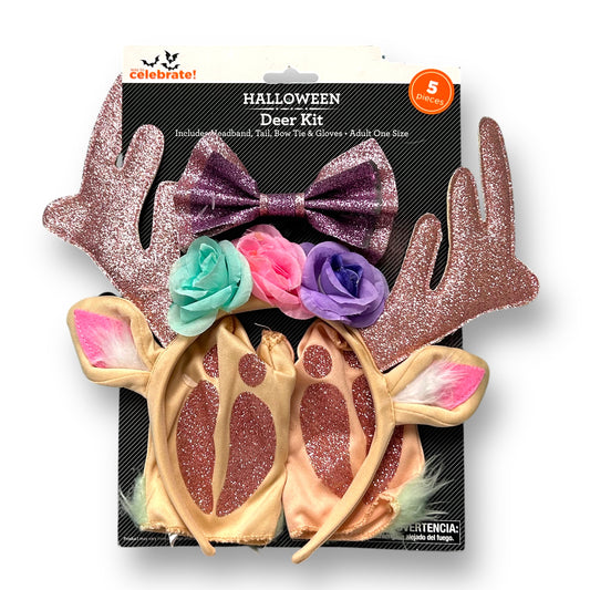 NEW! Adult Women's Deer Costume Kit: Headband, Tail, Neck Bowtie and Gloves