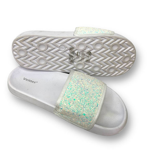 Youth Girls Sandals Size 2 White Slides with Sequins