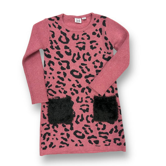 Deux Par Deux 110 Girls Size 5 Pink Leopard Boutique Sweater Dress with Pockets