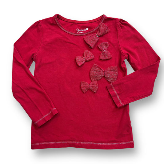Girls Size 2T Long Sleeve Red Shirt with Shimmery Bow Accents