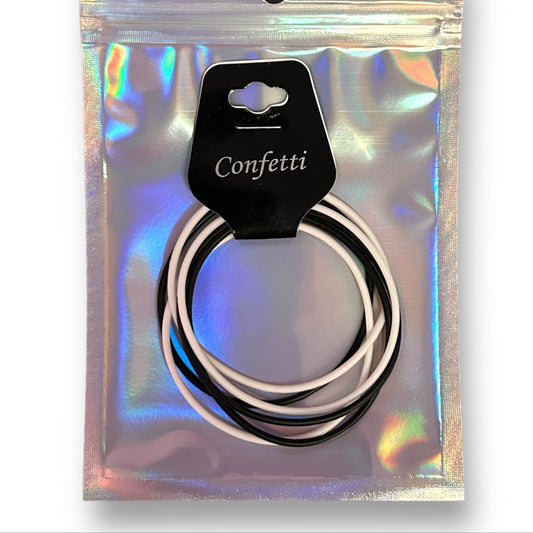 NEW! Trendy Gummy Bracelets 6-Pack with Gift Bag, Black & White