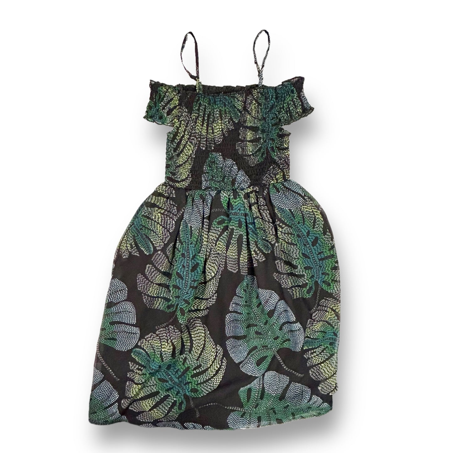 Children's Place Girls Size 5/6 Dress Black Tropical Print Smocked Sundress