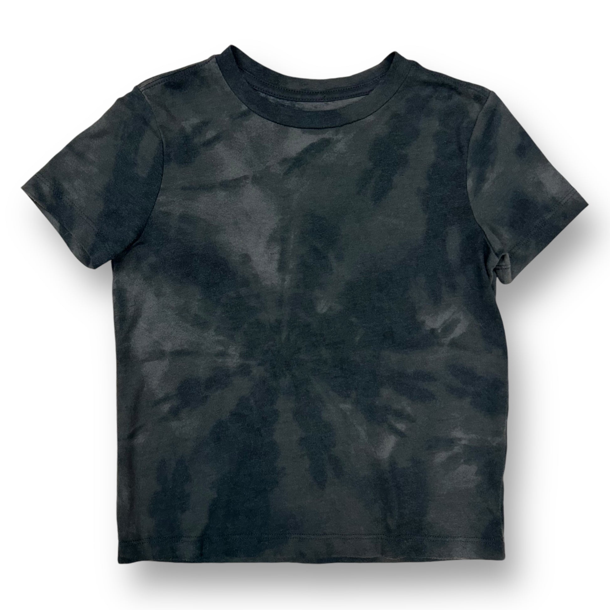 A dark gray tie-dye tee for boys, with short sleeves, displayed on a plain background.