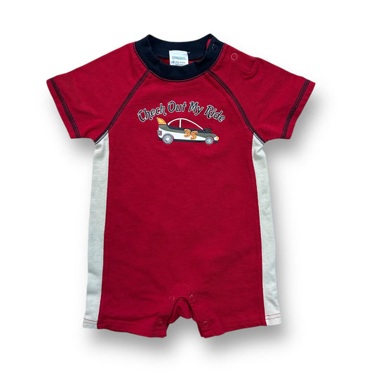 Gymboree Boys Romper Size 6-12 Months Red Snap Bottom Racecar One Piece