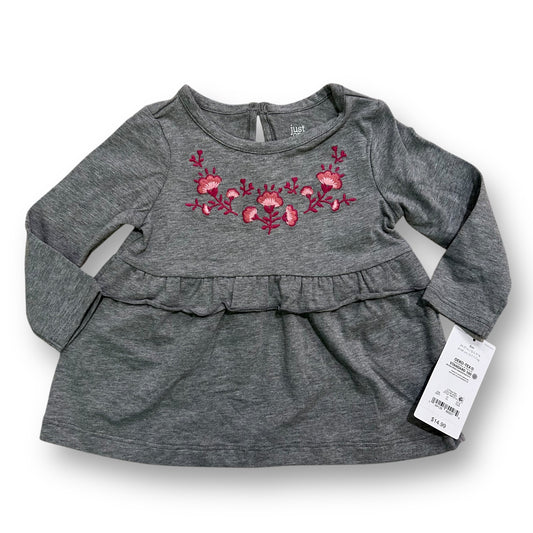 NEW! Baby Girl Size 6 Months Gray Embroidered Long Sleeve Babydoll Top