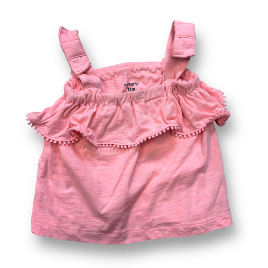 Carter's Girls Size 12 Months Pink Pom Ruffle Cotton Tank Top