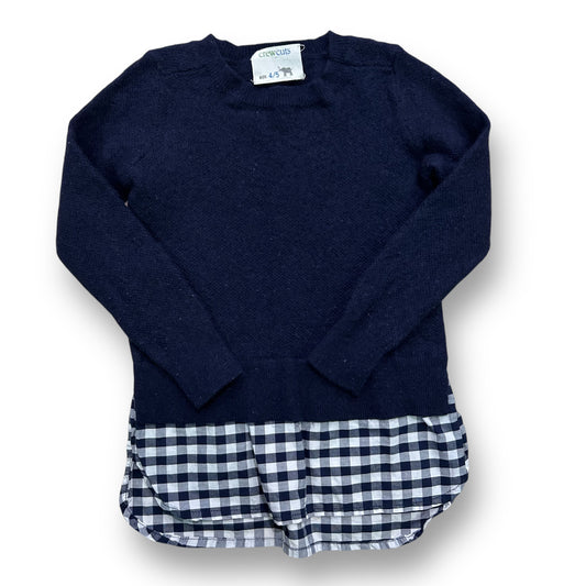 Crewcuts Girls Size 4/5 Navy Sweater with Checkered Blouse Layered Hem