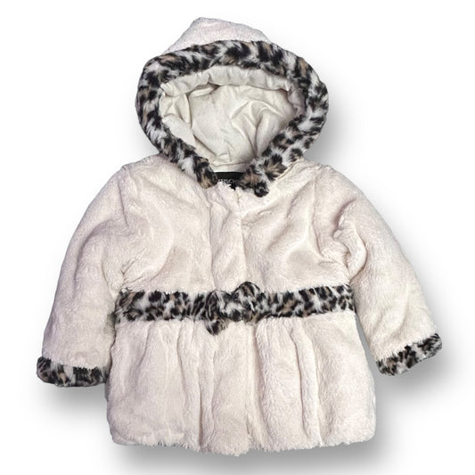 Rothschild Girls Winter Coat Size 4T Ivory Faux Fur with Leopard Print Hood