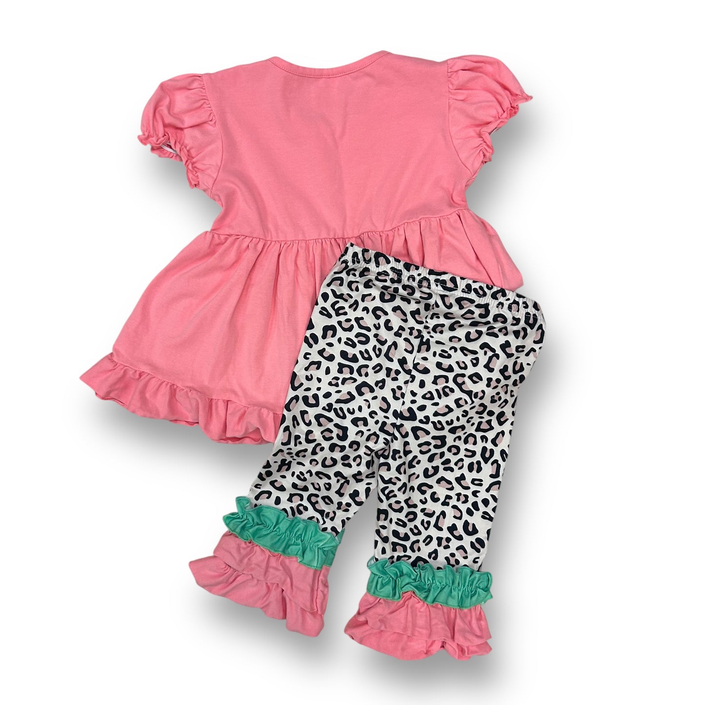 Girls Size 6/7 Outfit Pink & Gray Leopard Print 2-Pc Pants Set with Ruffles