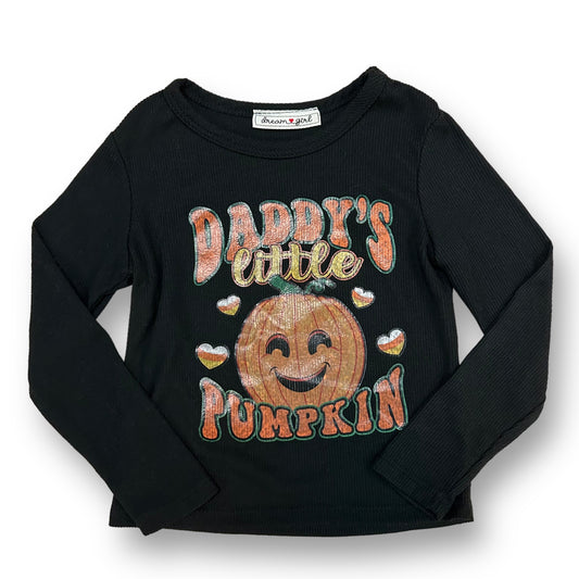 Black long sleeve shirt with 'Daddy's Little Pumpkin' text and a pumpkin graphic design.