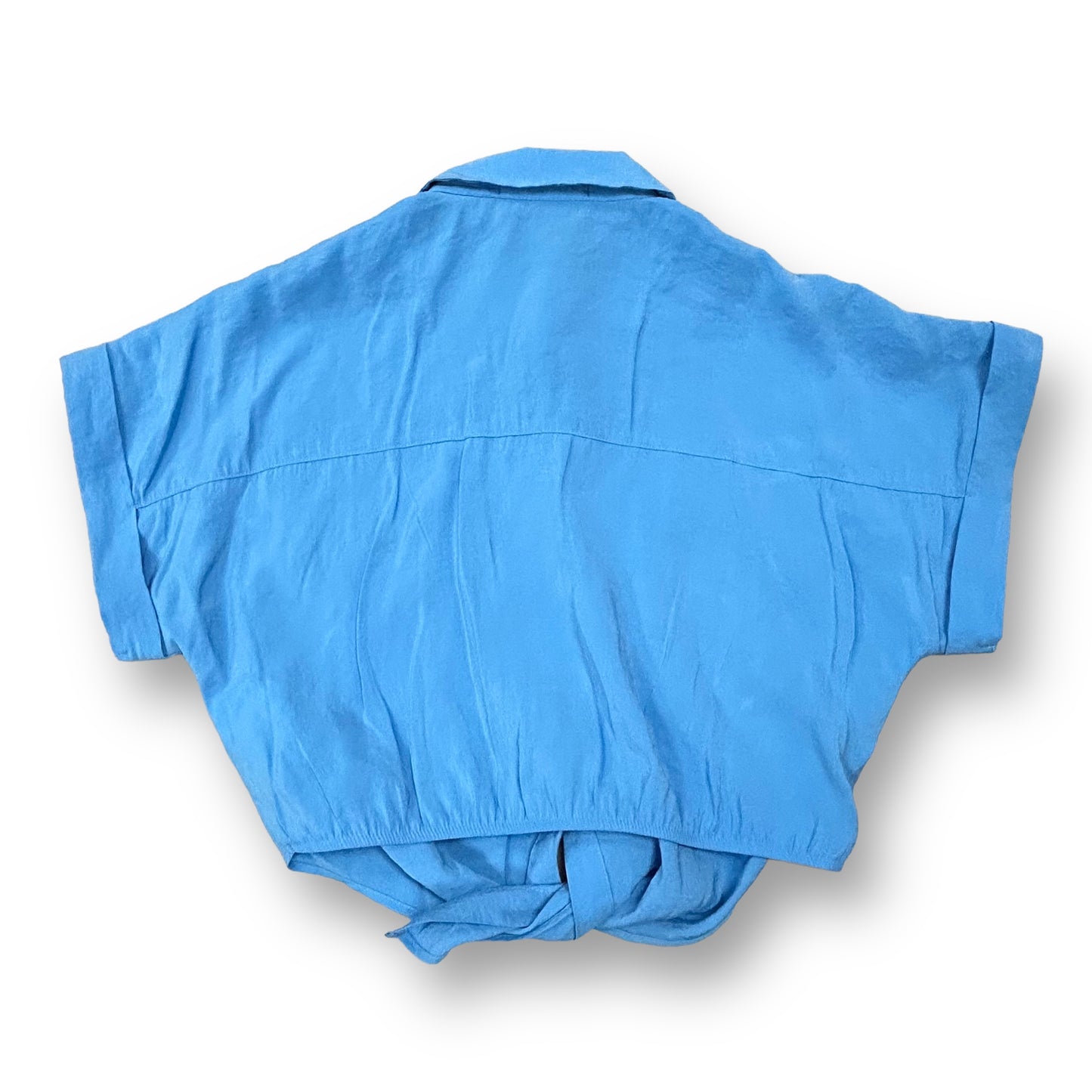 Zara Girls Size 14 Youth Country Blue Tie-Front Cropped Button Up Top