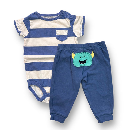 Carter's Size 9 Months Baby Boy Outfit Blue & White Snap Bottom 2-Piece Set