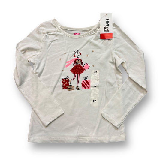 NEW! Epic Threads Girls Size 3T White Long Sleeve Christmas Shirt