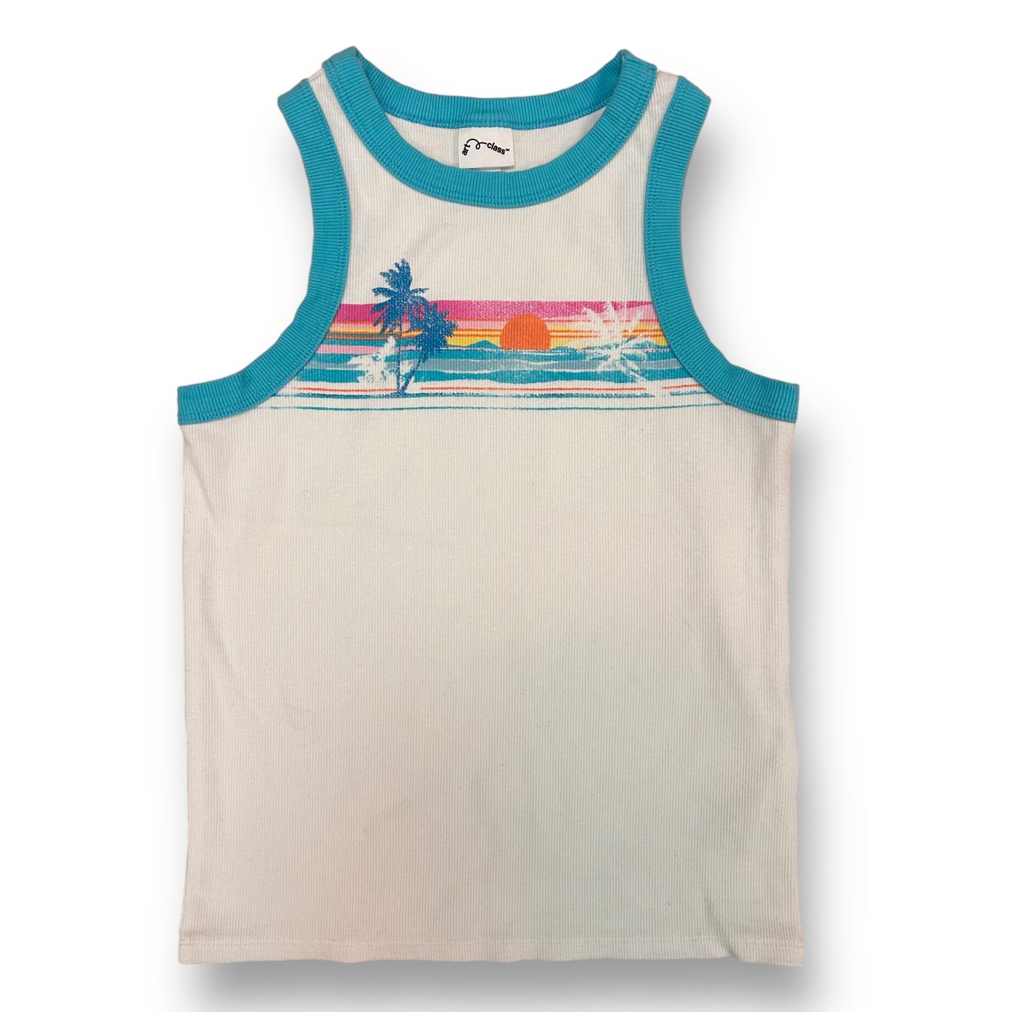 Girls Size 10/12 Youth Art Class White Ribbed Beach Tank Top