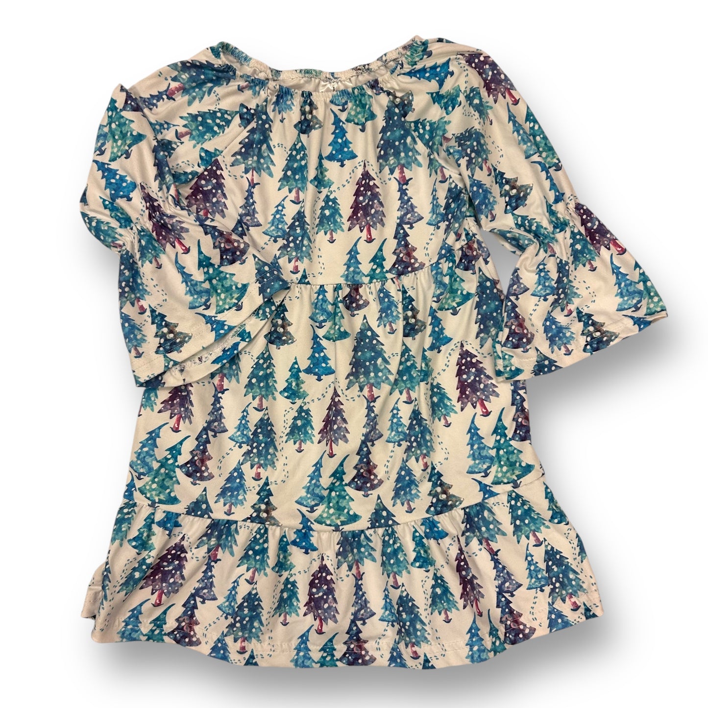 Girls Size 4 Christmas Tree Print Ruffle Sleeve Soft Knit Boutique Holiday Dress