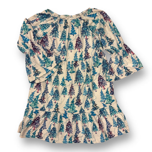 Girls Size 4 Christmas Tree Print Ruffle Sleeve Soft Knit Boutique Holiday Dress