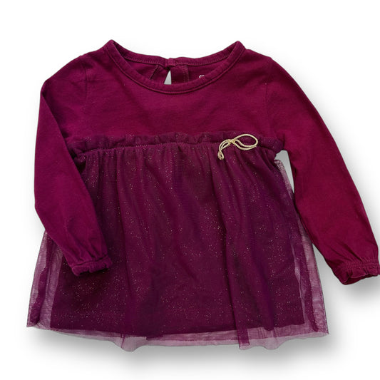 Carter's Baby Girl Size 12 Months Shirt Tulle Overlay Long Sleeve Red Top