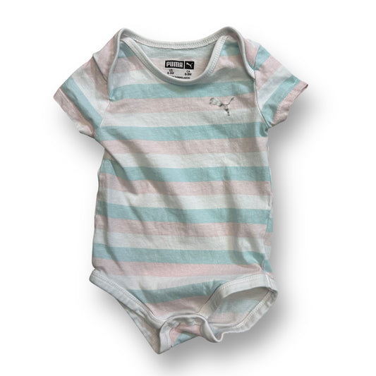 Puma Girls Size 6-9 Months Bodysuit Pink & Blue Striped Snap Bottom Shirt