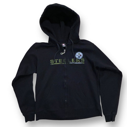 NFL Football Youth Size 14/16 Zippered Black and Gold Steelers Hoodie