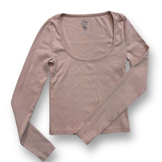 A women's pink long sleeve cotton top by J Crew, displayed on a plain background.