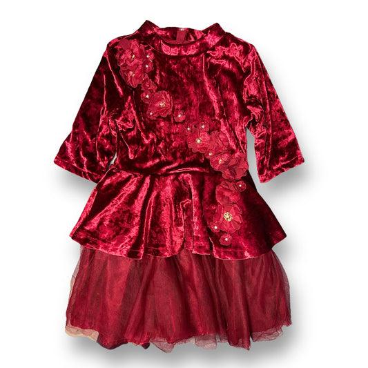 Disney Princess Belle Girls Size 5/6 Red Crushed Velvet Elegant Dress