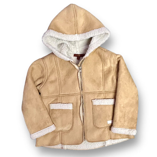 Girls 4T Brown Suede Coat 7 For All Mankind Sherpa Lined Full Zip Hooded Jacket