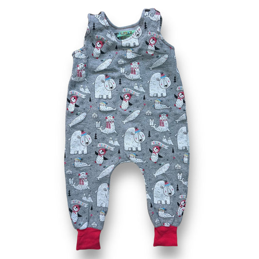 Oliver's Outfitters Boys Overalls Size 12-18 Months Gray Christmas Romper