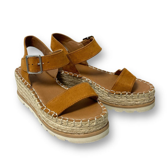 Youth Girls Size 5 Brown Faux Leather and Espadrille Hemp Wedge Sandals