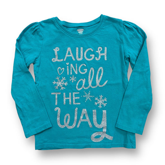 Old Navy 4T Girls Christmas Shirt Laughing All the Way Green Long Sleeve Tee