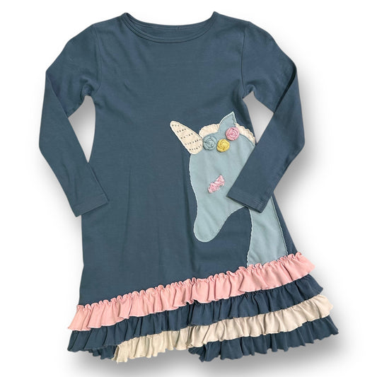 Girls Size 8/10 Embroidered Unicorn Long Sleeve Boutique Ruffle Dress