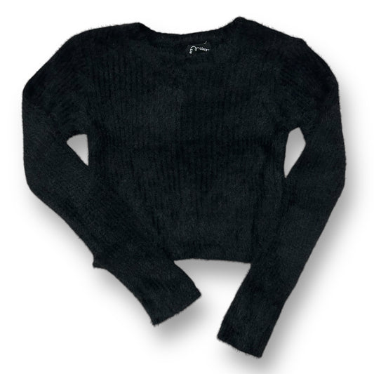 Girls Size 6/7 Black Soft Faux Fur Cropped Pullover Sweater