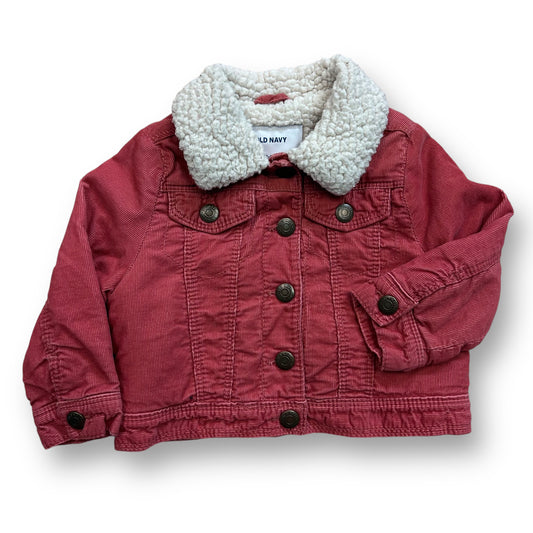 Old Navy Boy Size 12-18 Months Corduroy Jacket with Snaps, Sherpa Lining, Collar