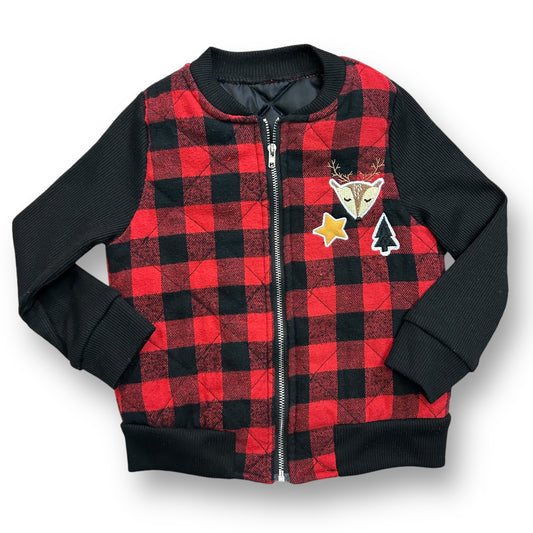 Girls Buffalo Plaid Size 3/4T Midweight Quilted Christmas Reindeer Jacket