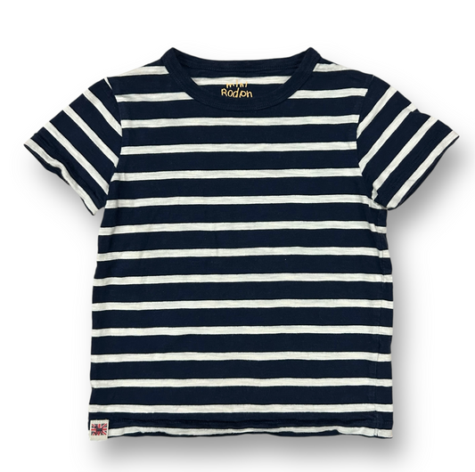 Mini Boden Boys Size 5/6 White & Blue Striped Short Sleeve Shirt