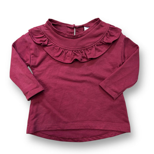 Carter's Baby Girl Top Size 9 Months Maroon Ruffled Long Sleeve Shirt