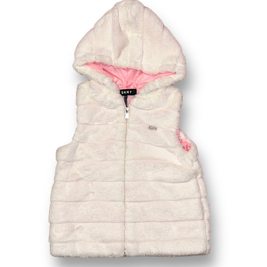 DKNY Girls Size 6X Full Zip Faux Fur Vest with Hood