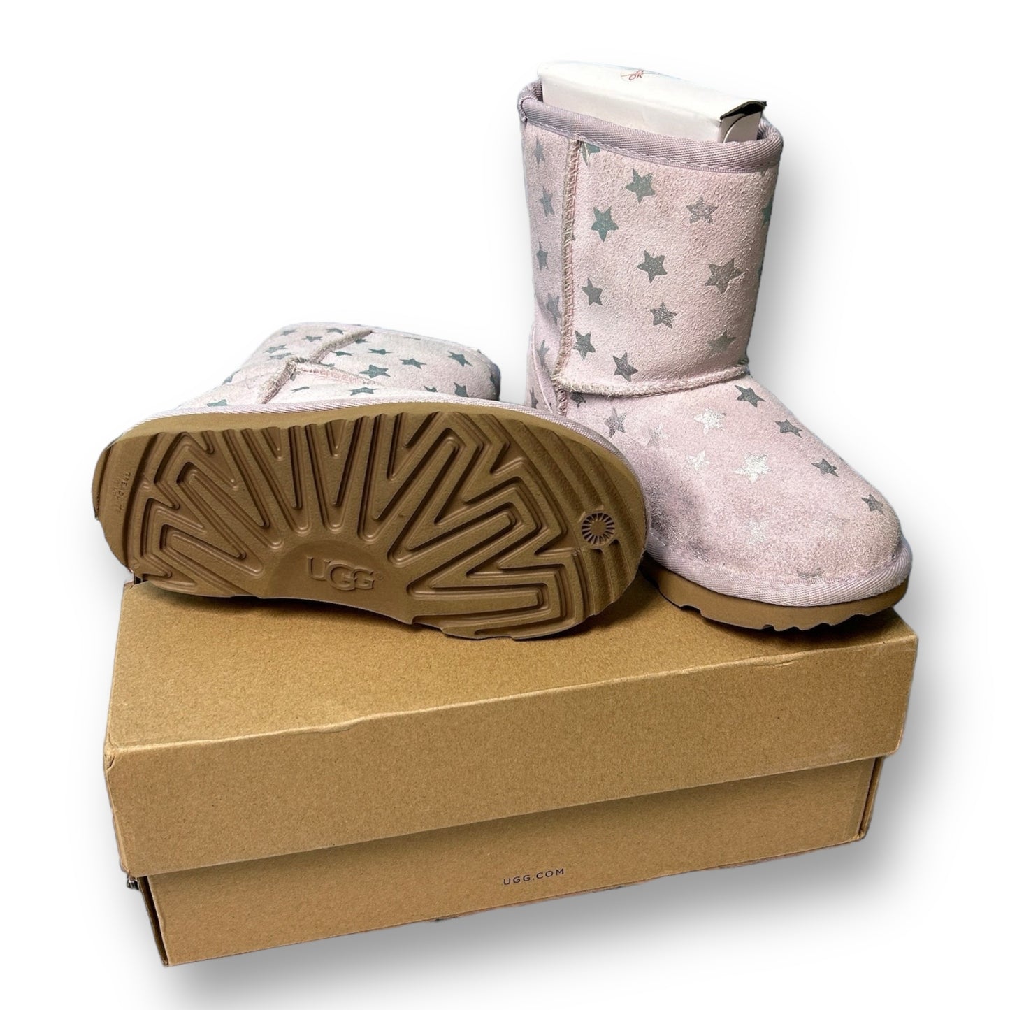 Kids UGG Classic II Short Stars Boot Girls Size 10 Pink Lilac Sheepskin Boots