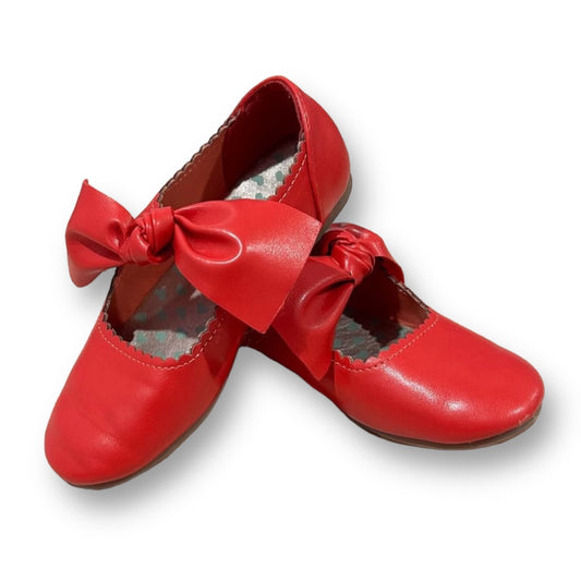 Girls Ballet Flats Size 11 Kids Casual Dress Shoes Red Faux Leather with Bows