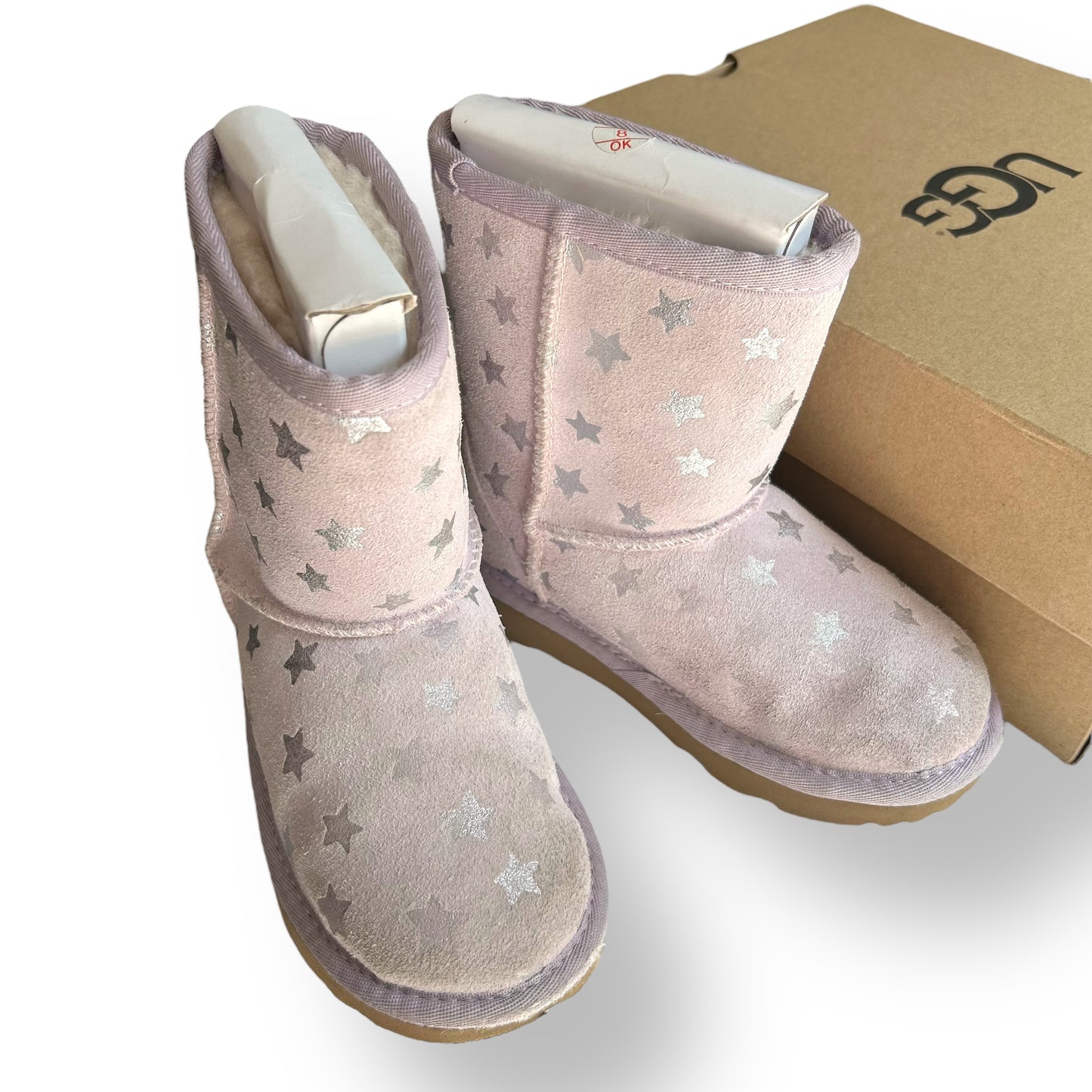 Kids UGG Classic II Short Stars Boot Girls Size 10 Pink Lilac Sheepskin Boots