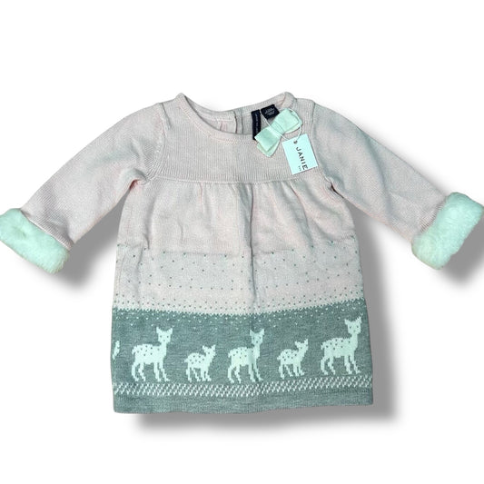 NEW! Janie and Jack Baby Girl Size 3-6 Months Pink and Gray Sweater Dress