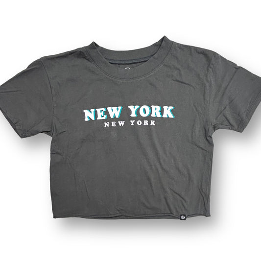 Youth Girls Size 10/12 Dark Gray New York Short Sleeve Cropped Tee