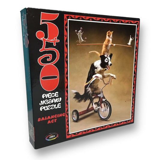 NEW! 550 Piece Jigsaw Puzzle Dog and Cat Balancing Act
