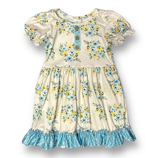 NEW! Girl Size 4 Boutique Dress Floral Print Button Accent Soft Knit Twirl Dress