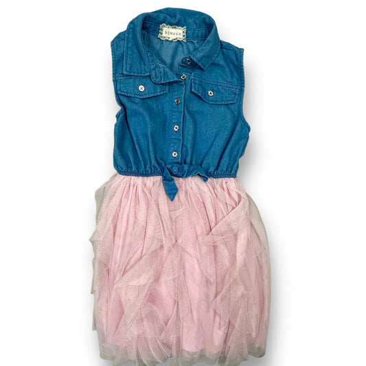 Girls Youth Size 10 Dress Btween Denim Blue & Pink Sleeveless Tutu Dress