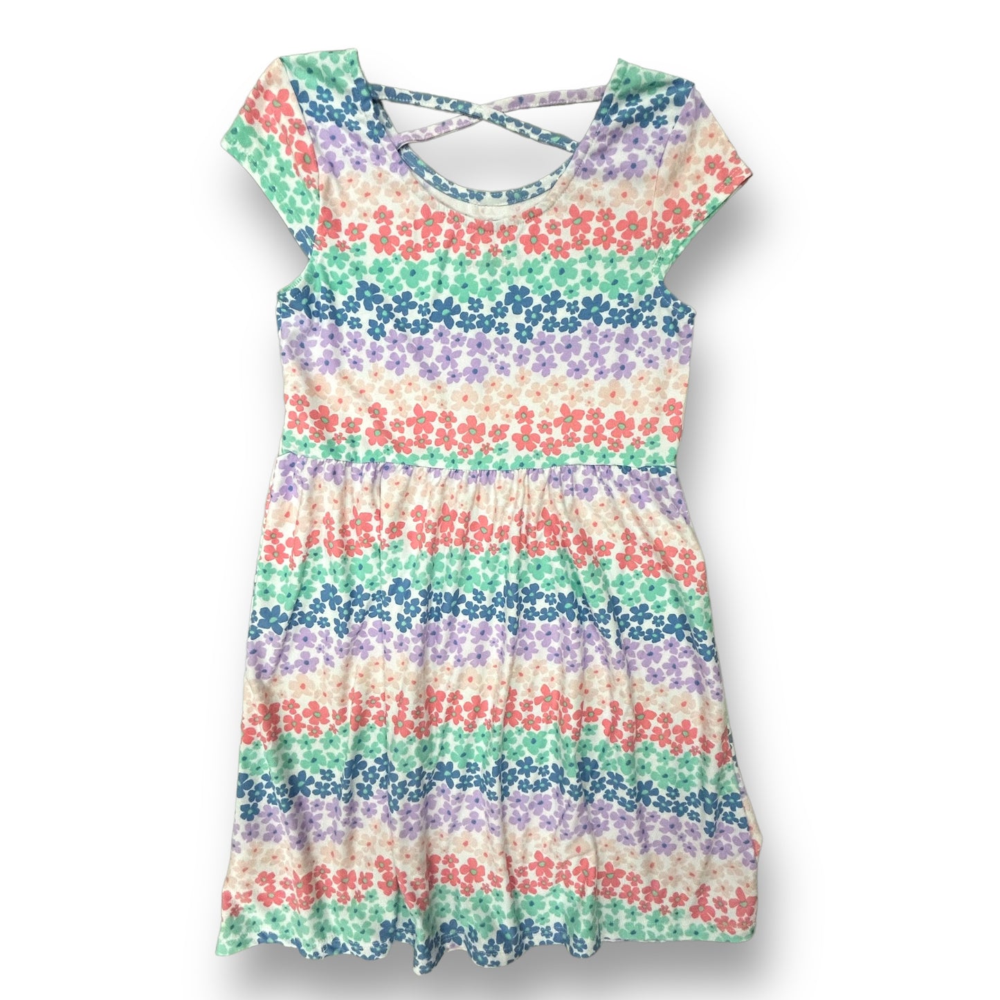 Epic Threads Youth Girls Size 10/12 Short Sleeve Soft Knit Floral Print Twirl Dress
